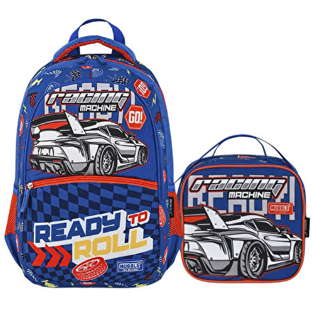 Muggle 3 Bölmeli Racing Machine Okul Çantası + Termoslu Beslenme Çantası