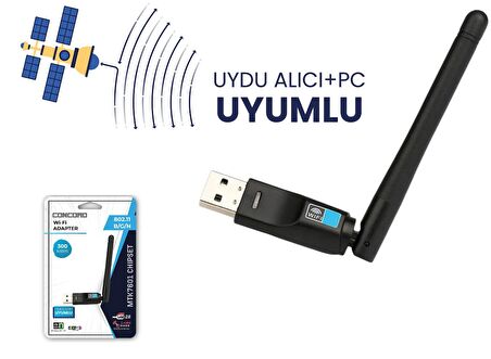 Concord W-7 300Mbps Usb Antenli Uydu Alıcılı+ PC WiFi Kablosuz Alıcı Adaptör MTK7601 Chipset WLAN