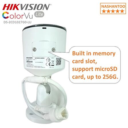 HIKVISION Bullet DS-2CD1027G0-LUF Gece Renkli PoE 2MP IP Sesli Kamera ColorVu H.265+IP67