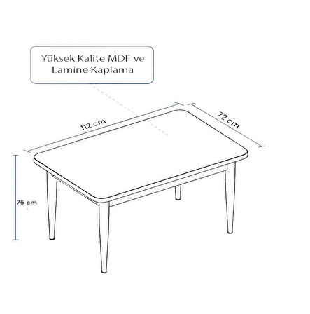 PİNOTEX AYAKLI KALİTELİ MDF SABİT YEMEK MASASI - 72 x 112 cm – BEYAZ MERMER