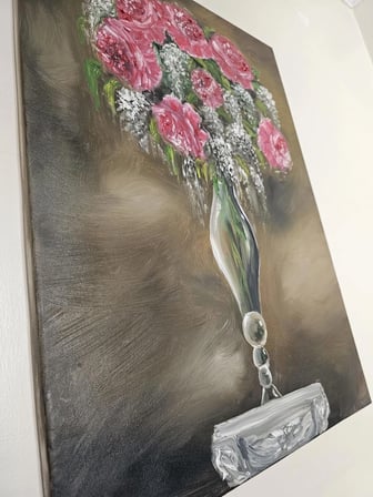 El Yapımı Yağlı Boya Tablo Floral 50 x 70 cm İmzalı