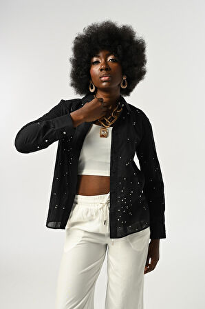 KADIN TAŞ İŞLEMELİ İNCE GÖMLEK