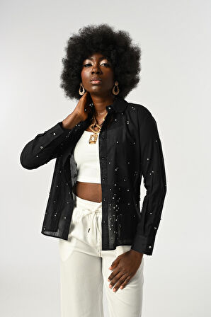 KADIN TAŞ İŞLEMELİ İNCE GÖMLEK