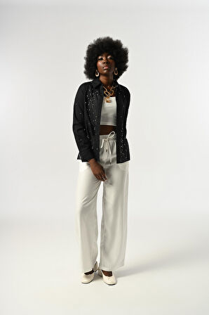 KADIN TAŞ İŞLEMELİ İNCE GÖMLEK