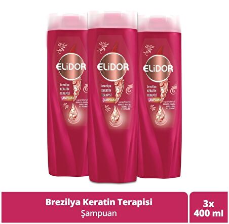 Elidor Brezilya Keratin Saç Şampuanı 400 ml x 3 Adet