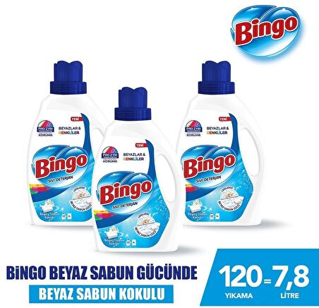 Bingo Sıvı Deterjan Beyaz ve Renkli Beyaz Sabun Kokulu 2,6 ml x 3 Adet