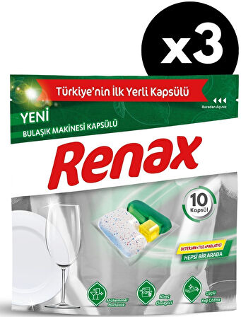 Renax Bulaşık Makinesi Kapsülü Hepsi Bir Arada 10 lu x 3 Adet