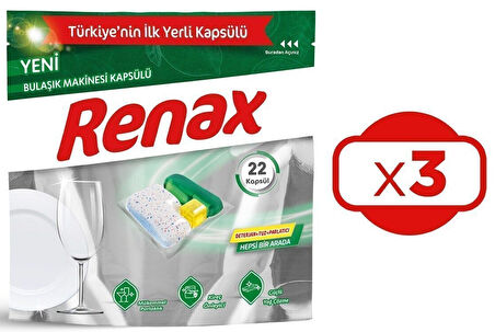 Renax Bulaşık Makinesi Kapsülü Hepsi Bir Arada 22 li x 3 Adet