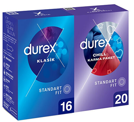 Durex Klasik Kondom 16 lı ve Durex Chill Karma Prezervatif 20 li