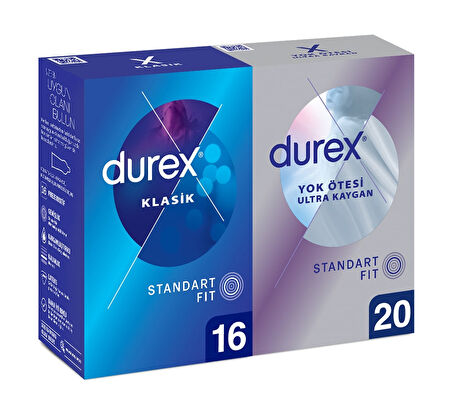 Durex Klasik Kondom 16 lı ve Durex Yok Ötesi Ultra Kaygan 20 li