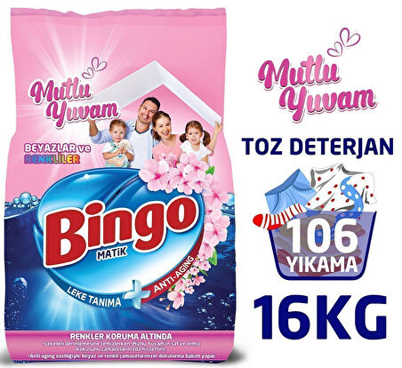 Bingo Matik Mutlu Yuvam Renkli ve Beyazlar Toz Çamaşır Deterjanı 16 kg