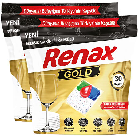 Renax Gold Bulaşık Makinesi Kapsülü Hepsi Bir Arada 30 lu x 2 Adet