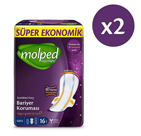 Molped Supernight Gece Hijyenik Ped 16 lı x 2 Adet