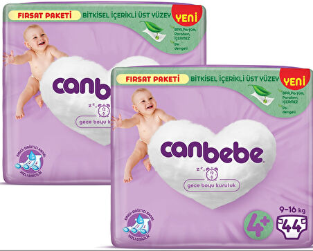 Canbebe Bebek Bezi Fırsat Paketi 4+Beden MaxiPlus(9-16kg)44 lü x2 Adet