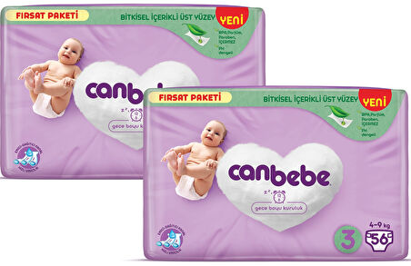 Canbebe Bebek Bezi Fırsat Paketi 3 Beden Midi (4-9 kg) 56 lı x 2 Adet