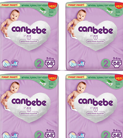 Canbebe Bebek Bezi Fırsat Paketi 2 Beden Mini (3-6 kg) 68 li x 4 Adet