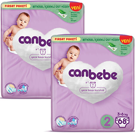 Canbebe Bebek Bezi Fırsat Paketi 2 Beden Mini (3-6 kg) 68 li x 2 Adet