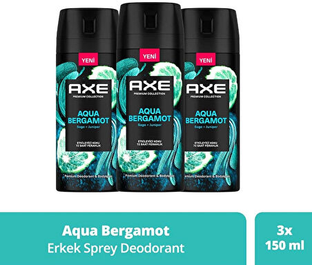 Axe Erkek Deodorant Spray Aqua Bergamot 150 ml x 3 Adet