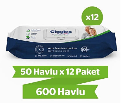 Giggles Vücut Temizleme Havlusu 50 li x 12 Adet