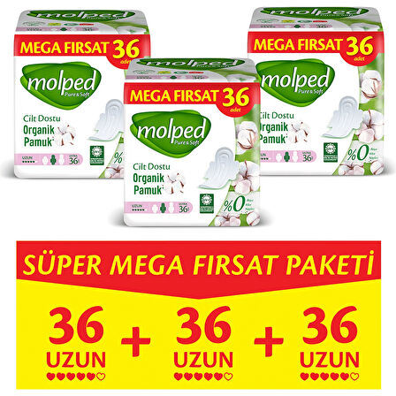 Molped Pure Soft Mega Fırsat Uzun Ultra 36 lı x 3 Adett