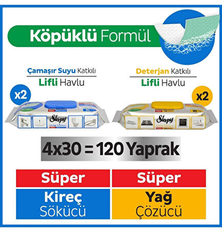 Sleepy Easy Clean Süper Yağ Çözücü ve Kireç Sökücü Havlu 4 x 30 Adet