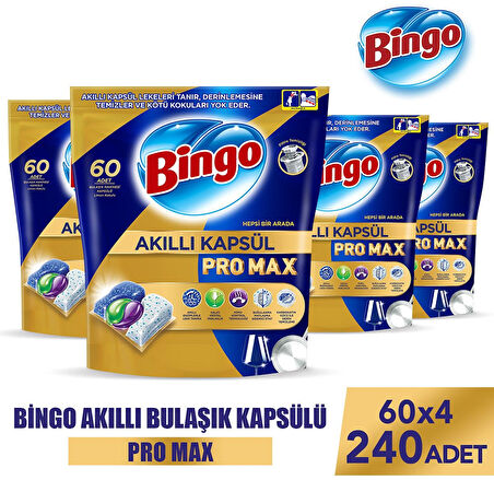 Bingo Akıllı Kapsül Pro Max Bulaşık Makinesi Deterjanı Tableti 240 lı
