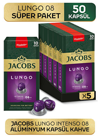 Jacobs Lungo 8 Intenso Nespresso Uyumlu Kapsül Kahve 10 lu x 5 Adet