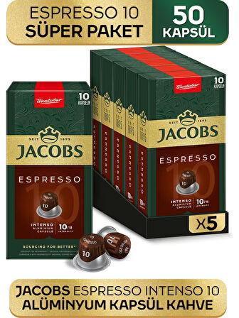 Jacobs Espresso 10 Intenso Nespresso Uyumlu Kapsül Kahve 10 lu x5 Adet