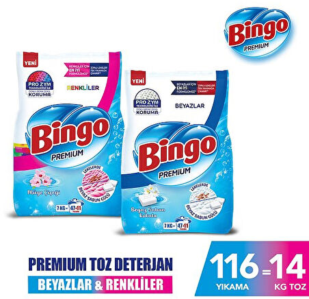 Bingo Premium Toz Çamaşır Deterjanı Renkli 7 kg+ Premium Beyaz 7 kg