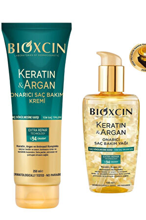 Bioxcin Keratin Argan Saç Bakım Yağı 150 ml ve Saç Bakım Kremi 250 ml