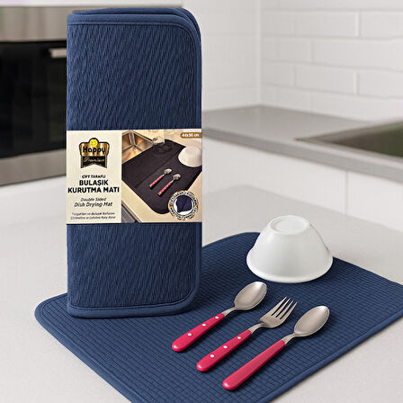 Happy Premium Çift Taraflı Bulaşık Kurutma Matı -Lacivert