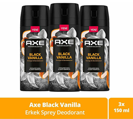 Axe Premium Collection Erkek Sprey Deodorant Black Vanilla 150 ml x 3 Adet