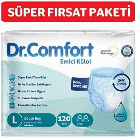 Dr.Comfort Yetişkin Emici Külot Büyük Boy 30 lu x 4 Adet