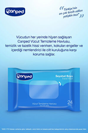 Canped Vücut Temizleme Havlusu Seyahat Boyu 24 lü