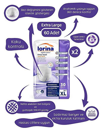 Lorina Plus Emici Külot Extra Büyük Boy 30 lu x 2 Adet