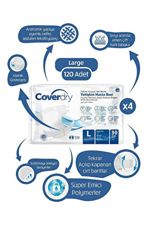 Coverdry Belbantlı Hasta Bezi Büyük Boy 30 lu x 4 Adet