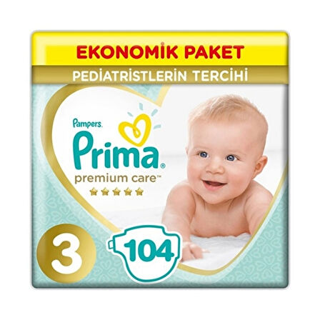 Prima Bebek Bezi Premium Care Ekonomik Paket 3 Beden 104 lü
