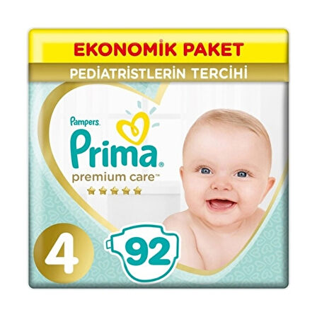 Prima Bebek Bezi Premium Care Ekonomik Paket 4 Beden 92 li