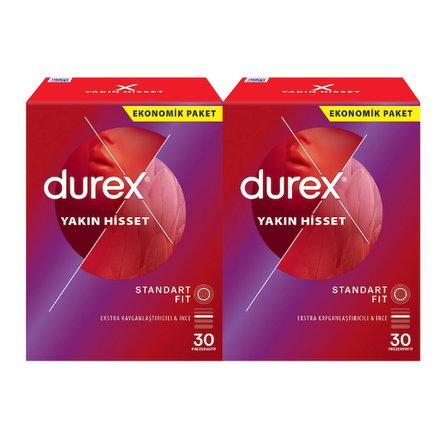 Durex Yakın Hisset Standart Fit Kayganlaştırıcılı Prezervatif 30 lu x 2 Adet