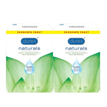 Durex Naturals Doğal Kayganlaştırıcılı Prezervatif 40 lı x 2 Adet