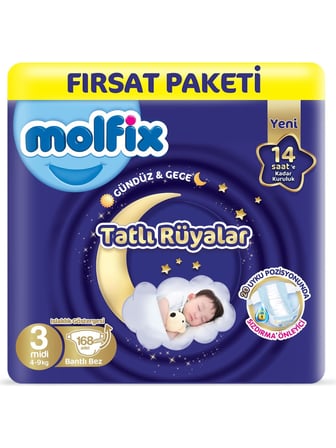 Molfix Bebek Bezi Tatlı Rüyalar Fırsat Paketi Midi 3 No 168 li