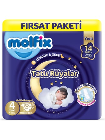 Molfix Bebek Bezi Tatlı Rüyalar Fırsat Paketi Maxi 4 No 152 li