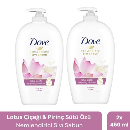 Dove Sıvı Sabun Lotus Çiçeği ve Pirinç Sütü Özü 450 ml x 2 Adet