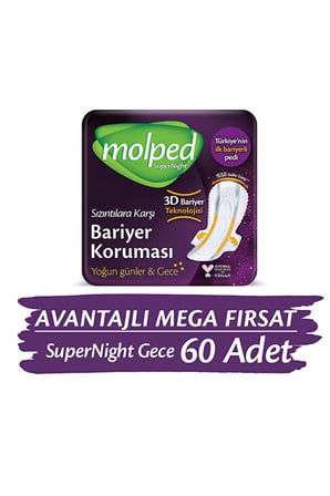 Molped Supernight Mega Hijyenik Ped Gece 30 lu x 2 Adet