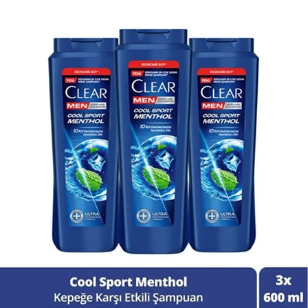 Clear Men Şampuan Cool Sport Menthol 600 ml x 3 Adet