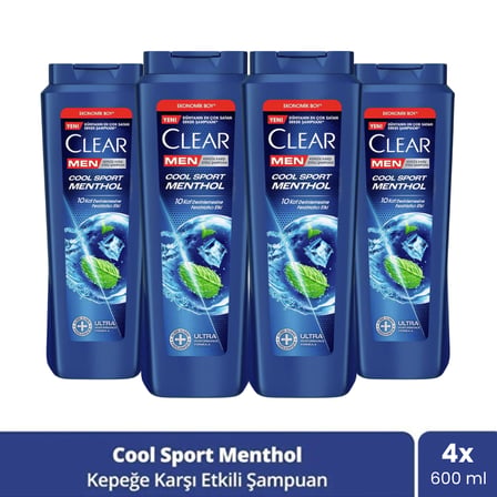 Clear Men Şampuan Cool Sport Menthol 600 ml x 4 Adet