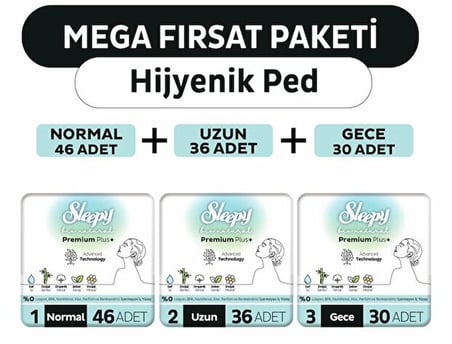Sleepy Bio Natural Premium Plus Hijyenik Ped Mega Karma Fırsat Paketi