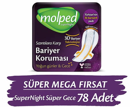 Molped Supernight Mega Hijyenik Ped Süper Gece 26 lı x 3 Adet