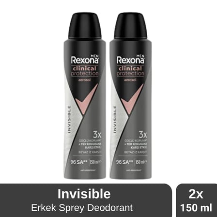 Rexona Men Clinical Protection Invisible Erkek Sprey Deodorant 150 ml x 2 Adet