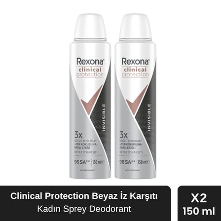 Rexona Clinical Protection Invisible Kadın Sprey Deodorant 150 ml x 2 Adet